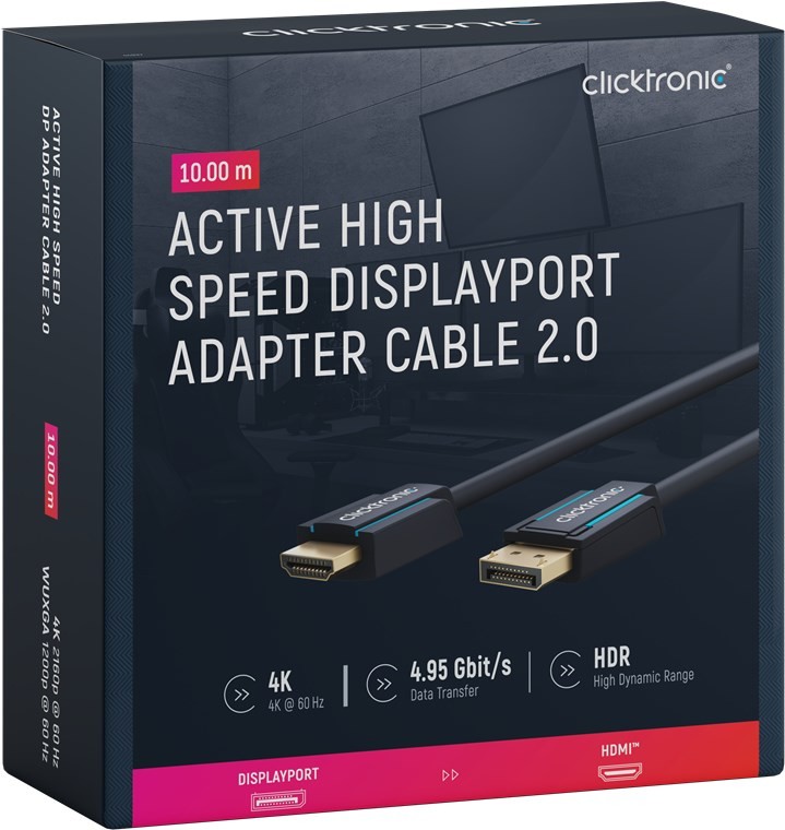 44927  Cable 10m Negro DisplayPort 1.2 Macho a HDMI 2.0 Macho 4k 60HZ Clicktronic