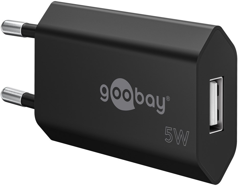 44949  Cargador   5W USB 1 puert.  USB-A Negro Salida Recta Goobay