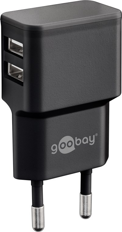 44951  Cargador 12W USB  2 puert. 12 W 2,4A Negro Salida Lateral Goobay