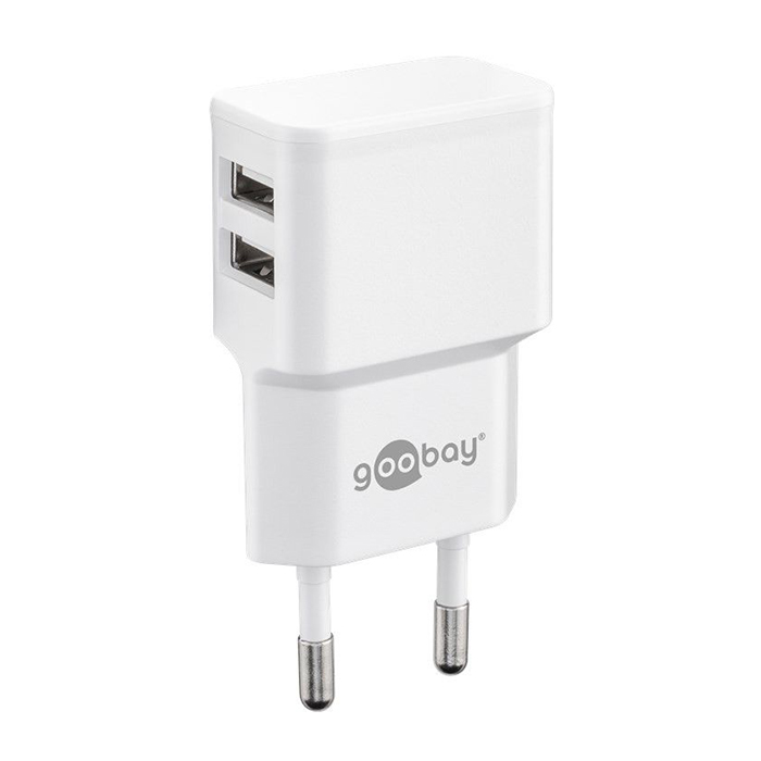 44952  Cargador 12W USB  2 puert. 12 W 2,4A Blanco Salida Lateral Goobay