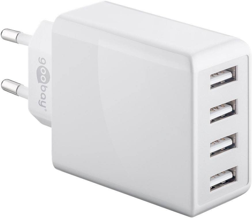 44962  Cargador  30W USB 4 puert. USB-A Blanco IQ Salida Lateral Goobay