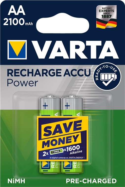 48077  Bateria Recargable AA LR06 2100 mA 1,2V 2 x Blister VARTA (56706) Ready to Use