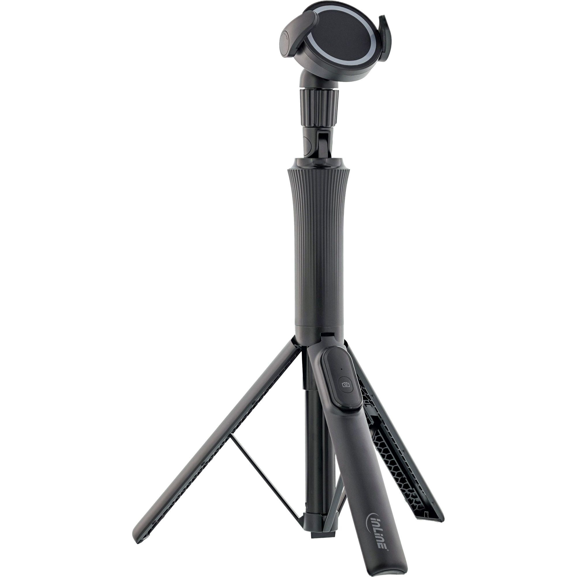 48091  Tr&iacute;pode magn&eacute;tico para smartphone y palo selfie InLine&reg;, control remoto Bluetooth.