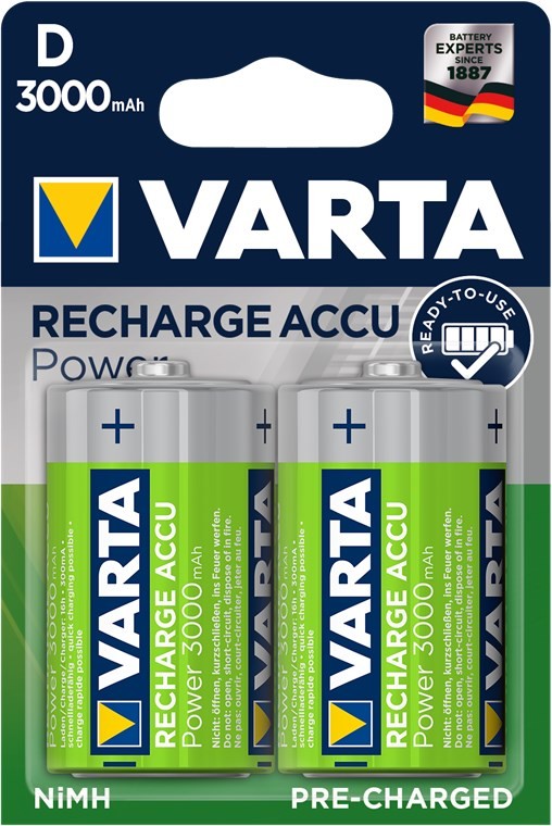 48272  Bateria Recargable D (Mono)/HR20  3000 mAh  1,2V 2 x Blister VARTA (56720) Ready to Use