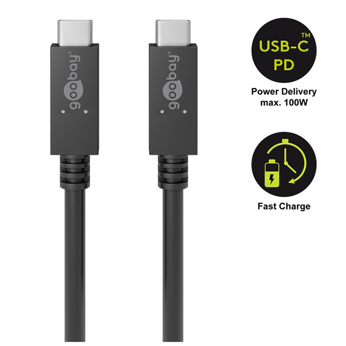 49252  Cable de  0,50m USB 3.2 Gen2 20Gbps PD100W USB-C Macho a USB-C Macho Negro Video Datos Carga