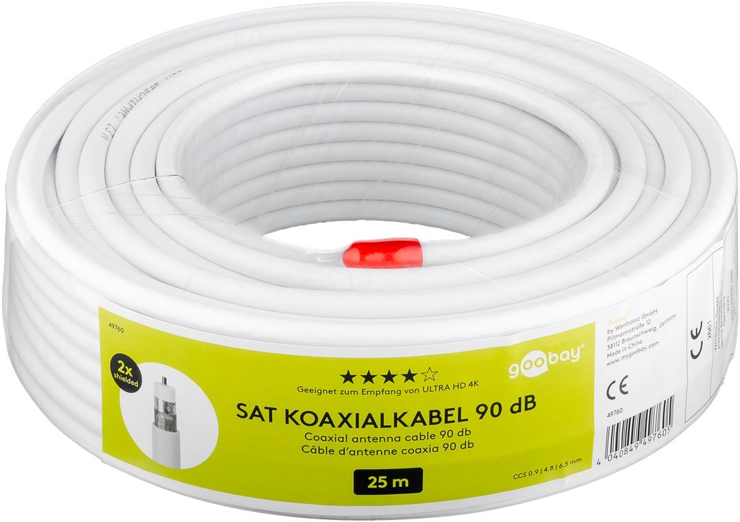 49760  Cable coaxial  25 metros de sat&eacute;lite (90 dB, Doble apantallamiento, CCS), Color Blanco