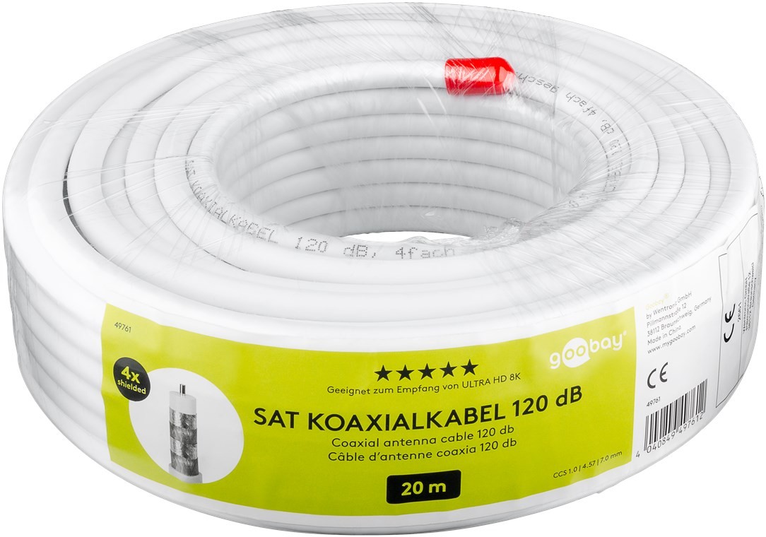 49761  Cable coaxial  20 metros de sat&eacute;lite (120 dB, Doble apantallamiento, CCS), Color Blanco