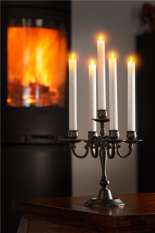 49867  Juego de 5 velas de varilla de cera real LED blancas, incl.