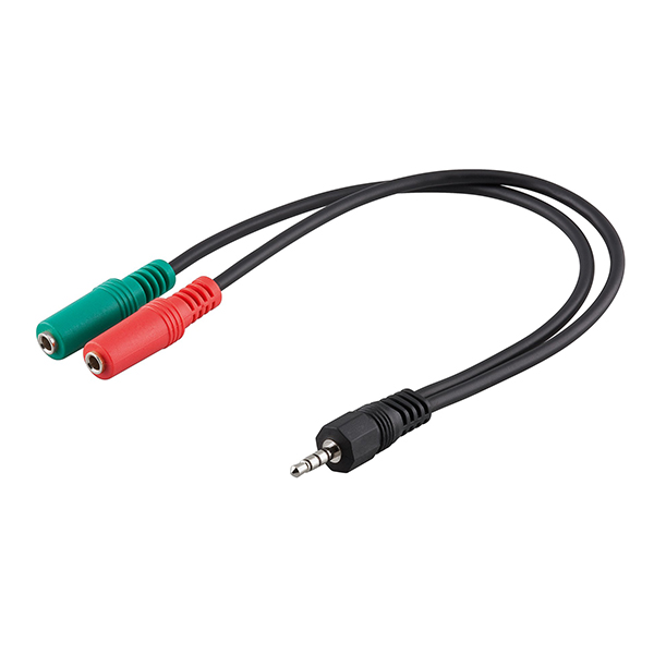 50467  Adaptador 1x3,5mm Macho 4-pin Stereo a 2x3,5mm Hembra 3-pin Stereo de 0.30m Goobay Bulk