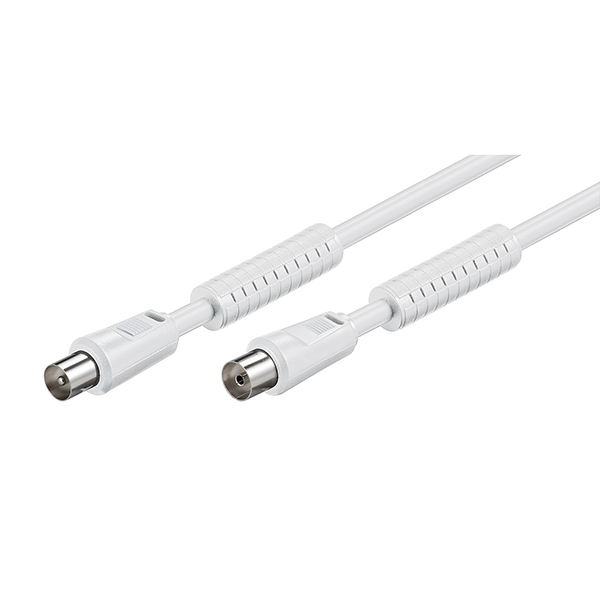 50724  Cable de Antena de  2,5m Coaxial Macho a Coaxial Hembra Ferrita <80 dB Blanco Bulk Goobay