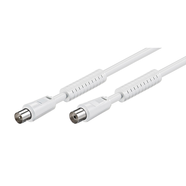 50725  Cable de Antena de  5,0m Coaxial Macho a Coaxial Hembra Ferrita <80 dB Blanco Bulk Goobay