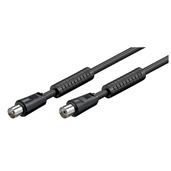 50728  Cable de Antena de  1,5m Coaxial Macho a Coaxial Hembra Ferrita <80 dB Negro Bulk Goobay