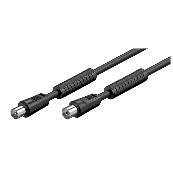 50729  Cable de Antena de  2,5m Coaxial Macho a Coaxial Hembra Ferrita <80 dB Negro Bulk Goobay