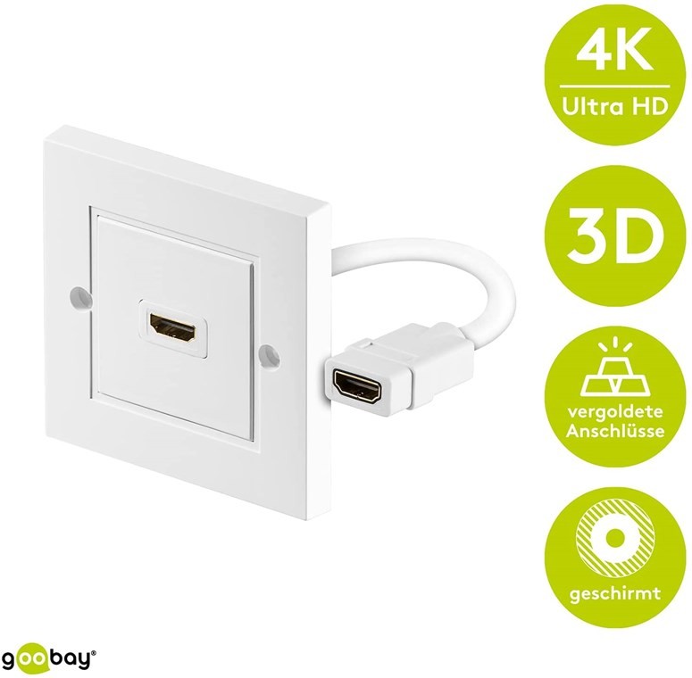 51722  Placa 80x80  HDMI 1 x HDMI H-H 4K/60 Hz (3840x2160) con Cable Blanco goobay