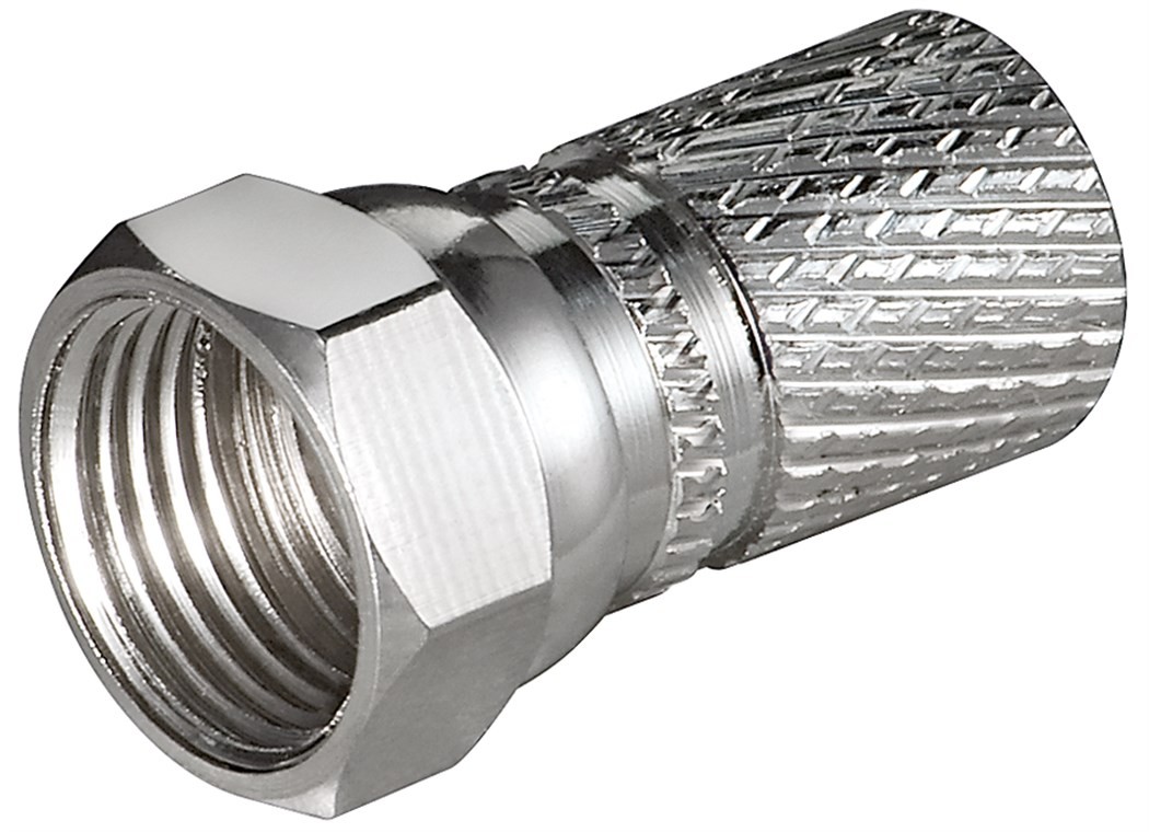 51865  Conector F de rosca de 7,3 mm. Adaptador de rosca fabricado en zinc con contactos de n&iacute;quel.