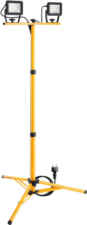 57845  Foco de trabajo LED con trípode telescópico, 2 x 20 W
con un total de 3400 lm y luz blanca neutra (4000 K), apto para uso en int
