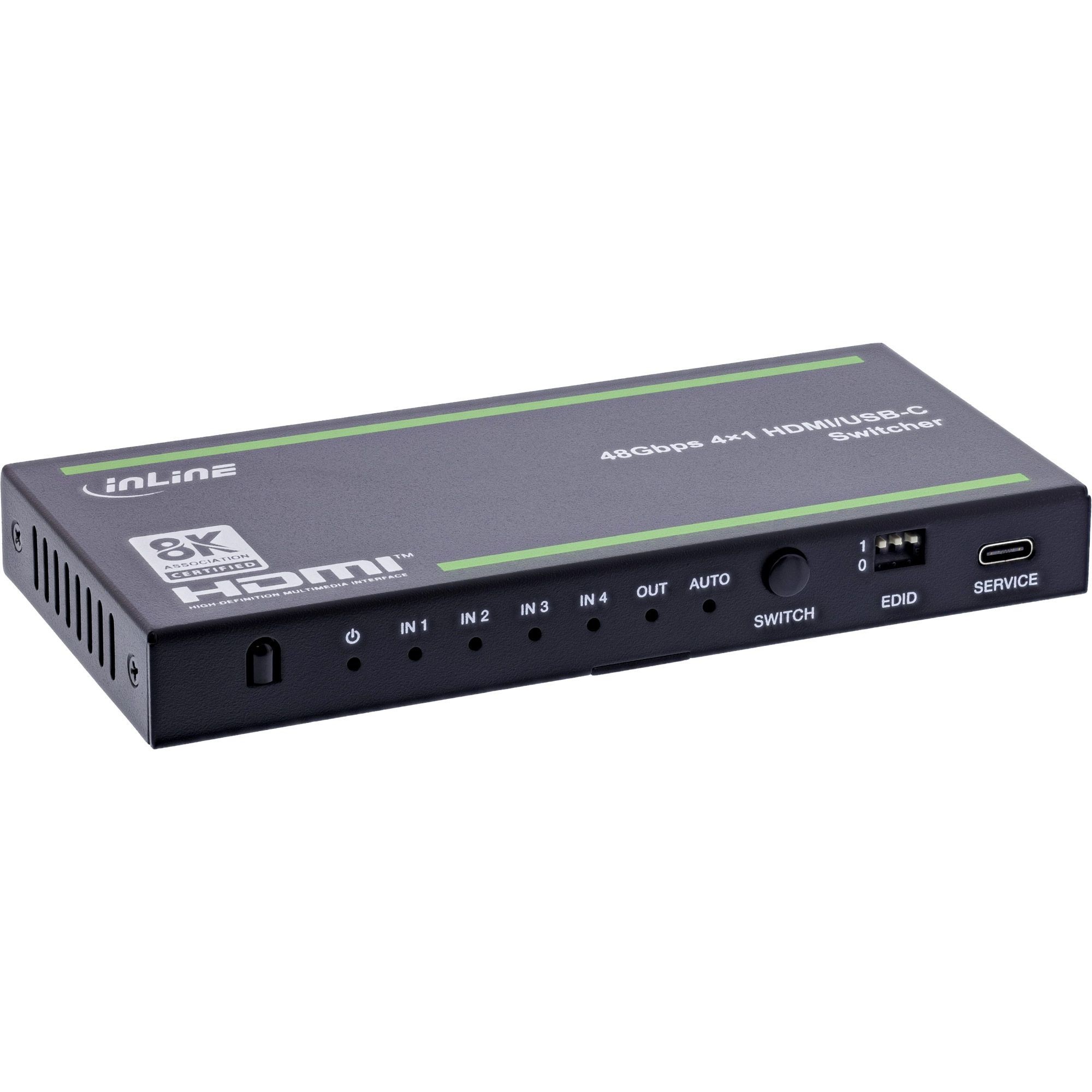 57885B  Conmutador 4x1 HDMI, 8K/60Hz, 3xHDMI + 1x USB-C, 48Gb/s