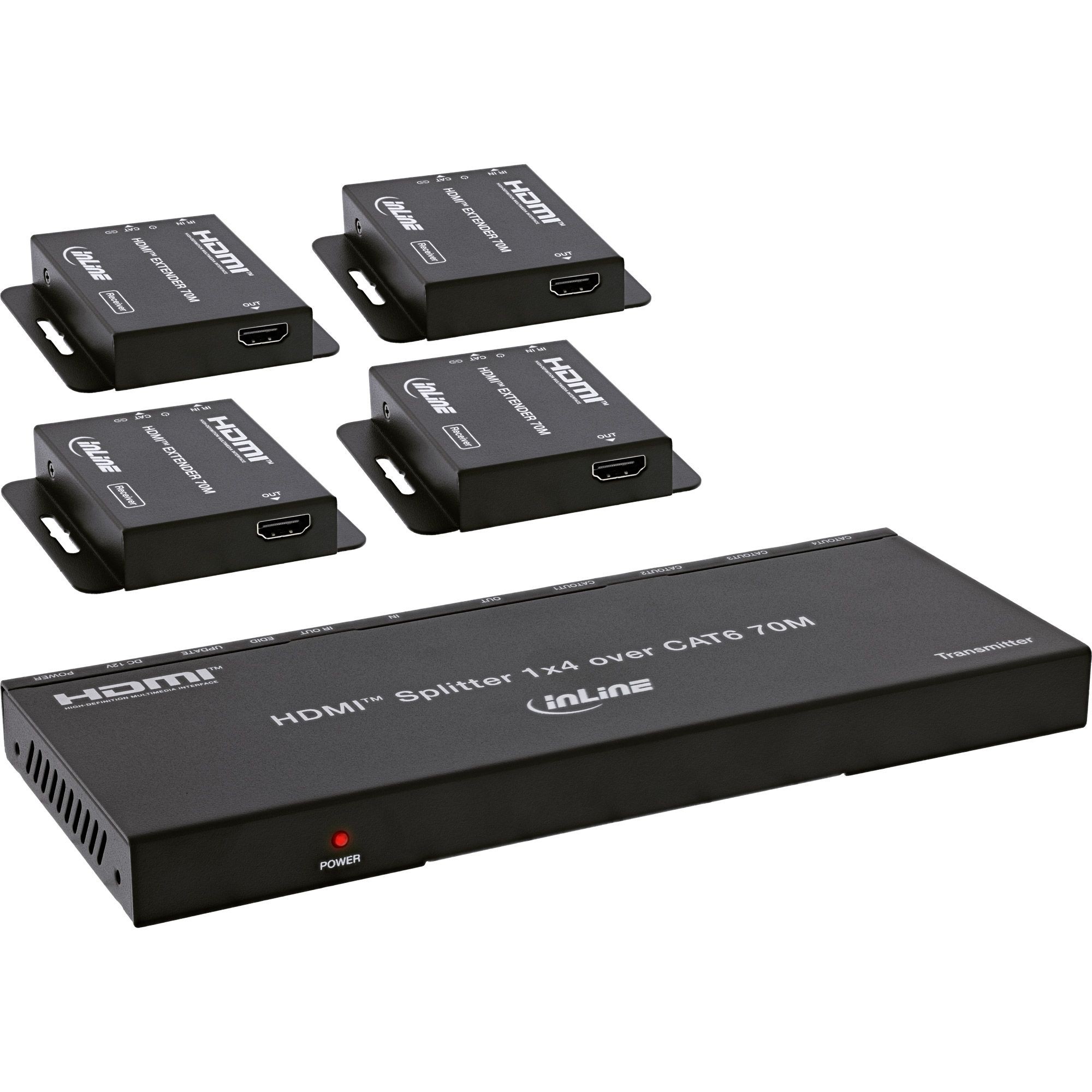 57886B  Video Splitter/Extender,1x4, Cat.6, HDMI 4K/30Hz, Kit con 4 receptores Inline