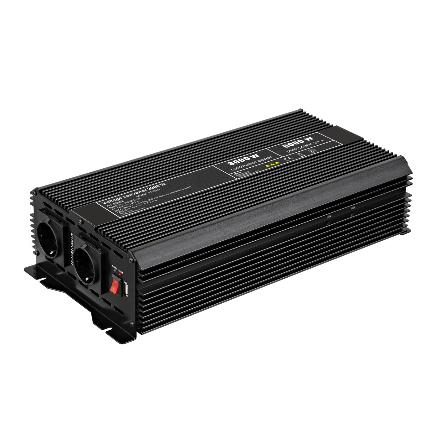 58892  Convertidor de Voltaje 3000W Entrada 12V Salida 230V +1x USB A   Goobay