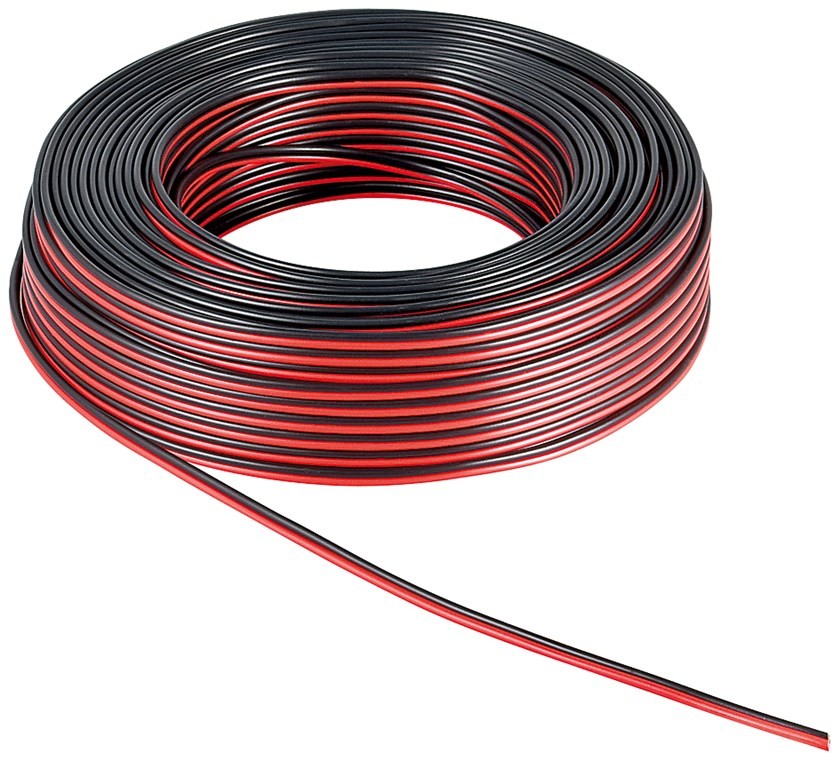 59375  Bobina de  50 metros cable Altavoz Rojo-Negro 2x2,35mm Cobre Goobay