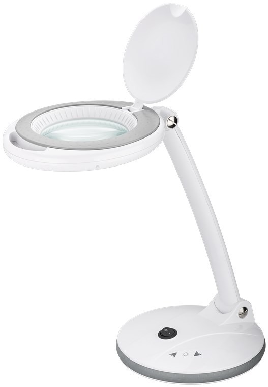 60363  Lámpara de aumento LED con base  6W 
80-450lm, regulable, lente de cristal de 100 mm, aumento de 1,75x, 3 dioptrías