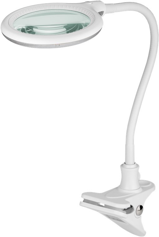 60365  Lámpara de aumento LED con abrazadera  6W
 480lm, lente de vidrio de 100 mm, aumento de 1,75x, 3 dioptrías