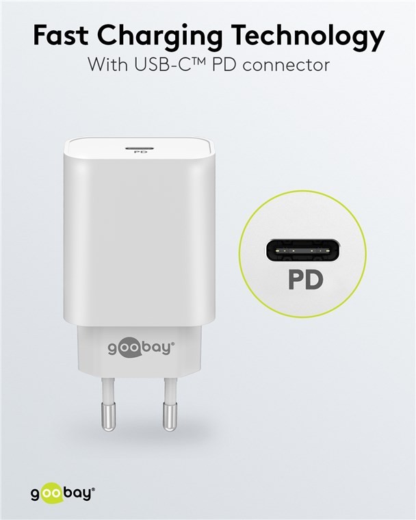 61754  Cargador  45W USB 1 puert. USB-C Blanco PD Salida Lateral  Goobay