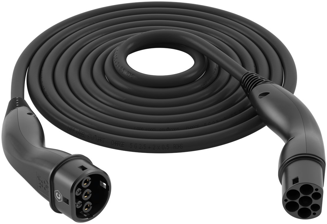 61780  Cable VE carga, Tipo 2 Mennekes 32A Monofasico 7,4kW  5 metros Liso Negro Lapp Mobility