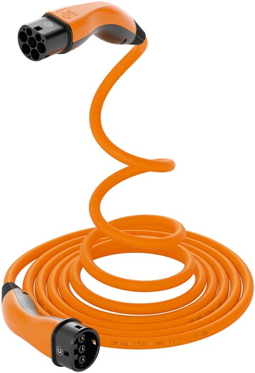 61797  Cable VE carga, Tipo 2 Mennekes 32A Monofasico 7,4kW  5 metros Liso Naranja HELIX® Lapp Mobility