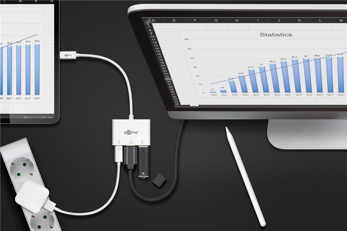 62104  Adaptador USB C Macho a HDMI Hembra   0.15m 4K/30Hz + USB 3.0+ PD Blanco Goobay