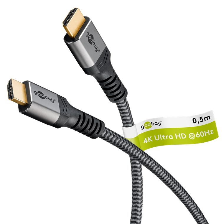 64992  Cable HDMI A-A  0,50 metros Nylon 4K@60Hz premium flexible con conectores delgados de metal, p