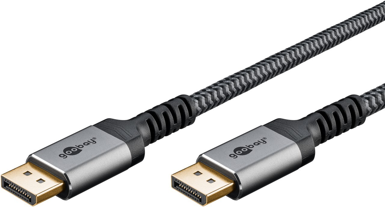 65265  Cable Displayport  Macho-Macho de  2m V.1.4 8K Carcasa de aluminio, dorado, Nylon Goobay Bolsa Retail