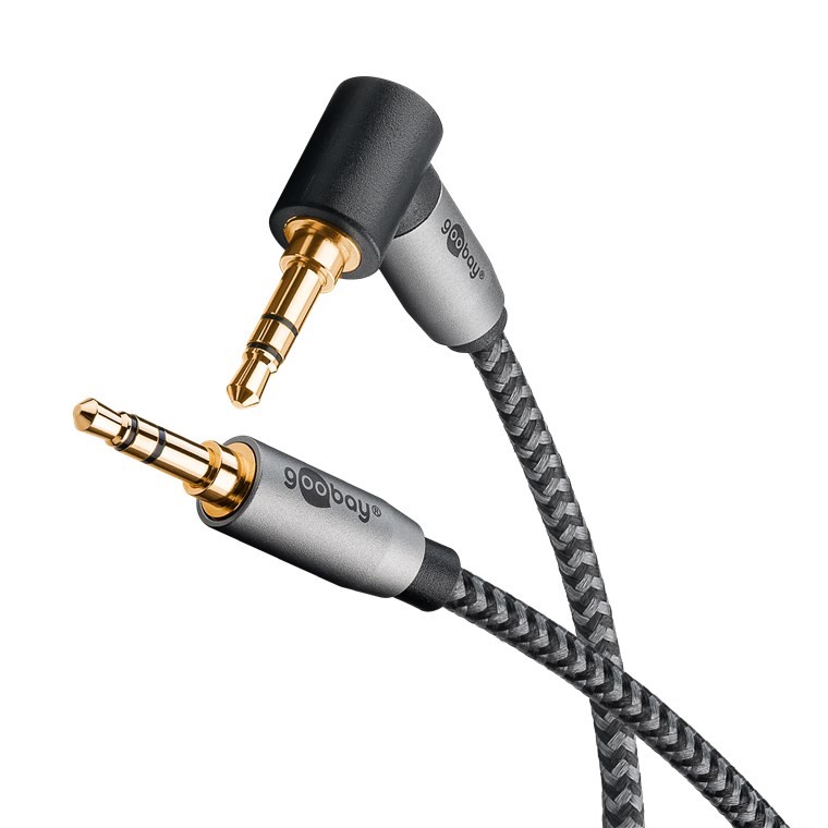 65279  Cable de  2,00 metros Audio Stereo MiniJack 3.5 Macho/Macho  90º Flexiplus Nylon Goobay Retail Polybag