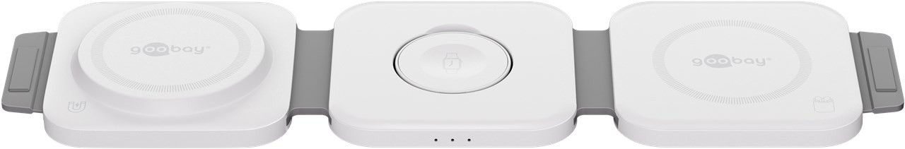 65312  Cargador inalámbrico plegable 3 en 1, 15 W Blanco goobay