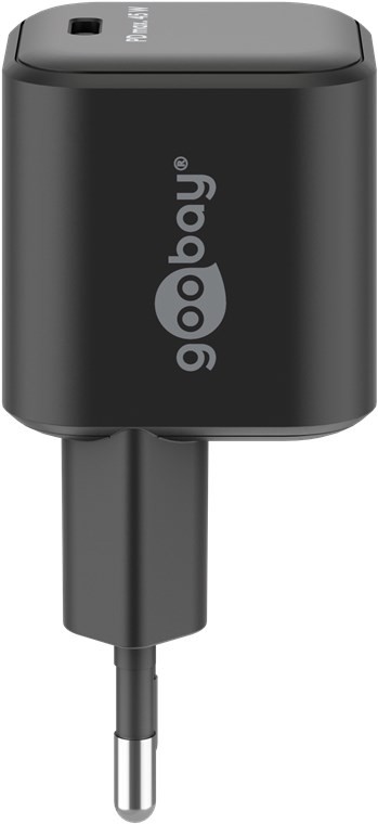 65331  Cargador  45W USB 1 puert. USB-C Negro GAN PD Salida Lateral Tamaño Nano Goobay