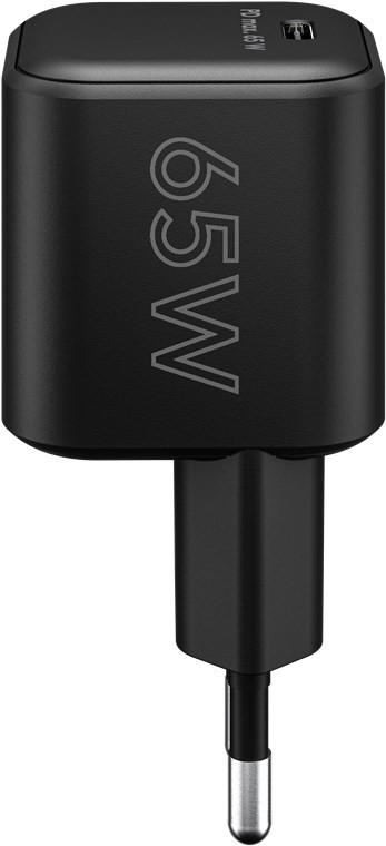 65369  Cargador  65W USB 1 puert. USB-C Negro GAN PD Salida Lateral Tamaño Nano Goobay