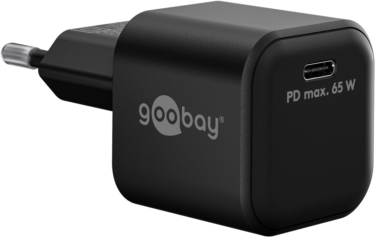 65369  Cargador  65W USB 1 puert. USB-C Negro GAN PD Nano Goobay