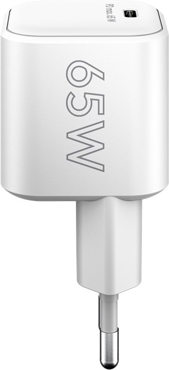 65370  Cargador  65W USB 1 puert. USB-C Blanco GAN PD Salida Lateral Tamaño Nano Goobay