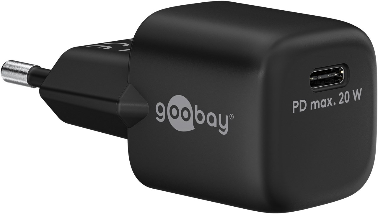65403  Cargador  20W USB 1 puert. USB-C Negro GAN PD Tamaño Nano Goobay