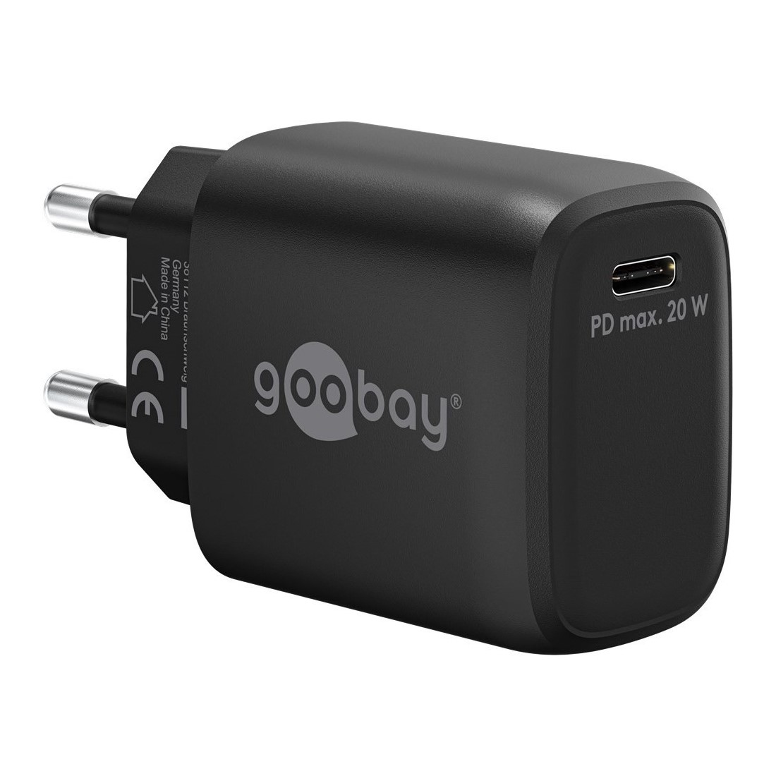 65405  Cargador  20W USB 1 puert. USB-C Negro GAN FC PD Goobay