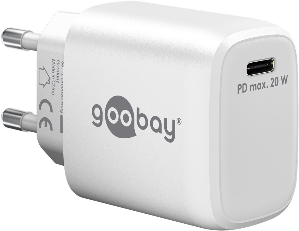 65406  Cargador  20W USB 1 puert. USB-C Blanco GAN FC PD Goobay