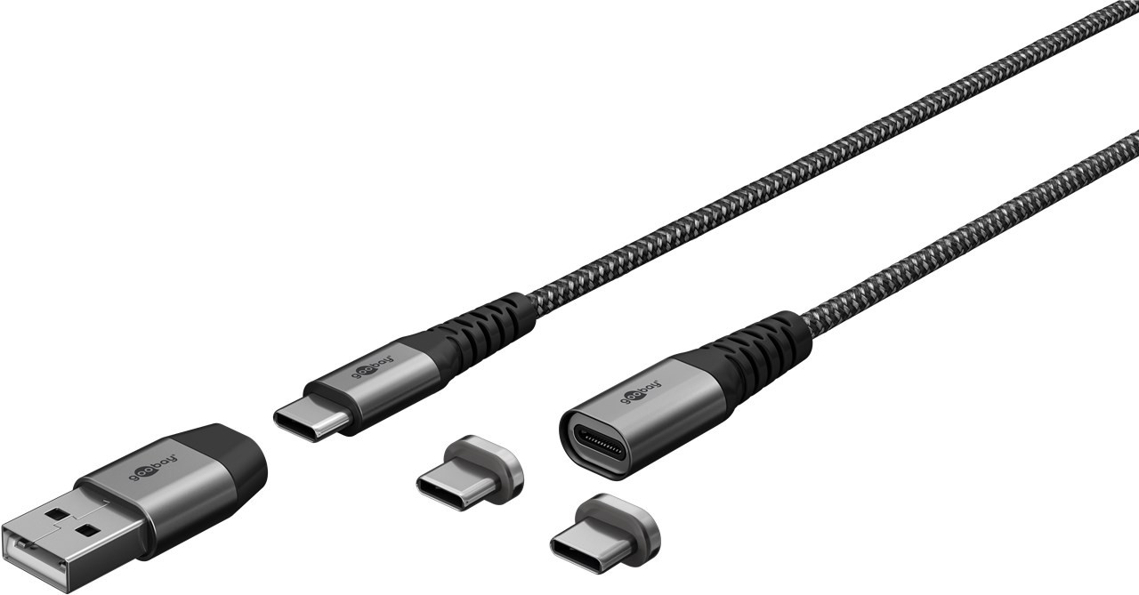 65653  Cable textil USB magnético 2 en 1 (gris espacial/plateado), 1 m