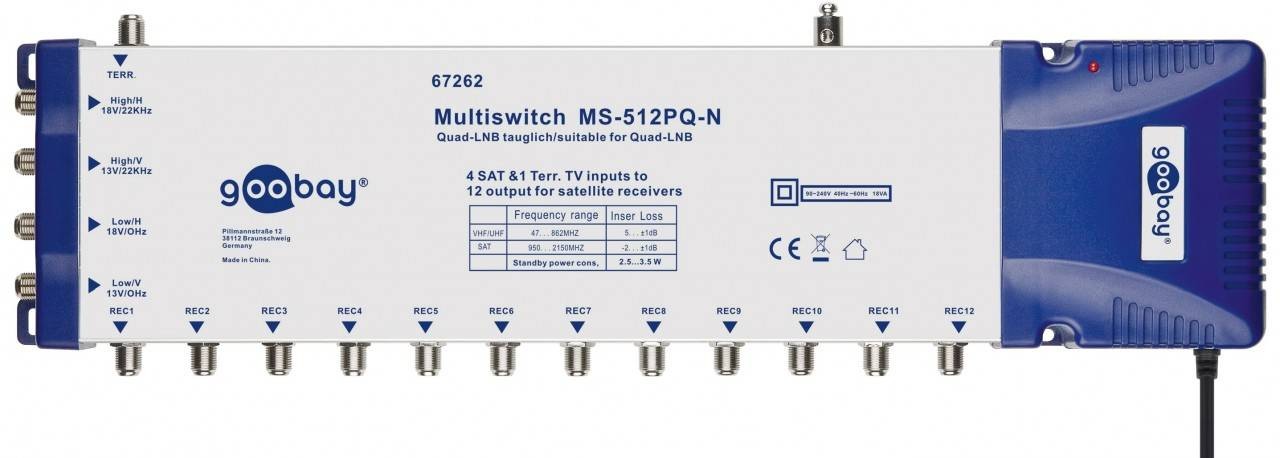 67262  SAT-Multi Switch 5 in 12 out, Enrutador para 12 Dispos. max.