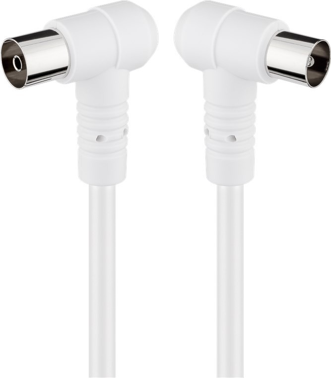 67353  Cable de Antena de  1,5m Coaxial Macho 90°  a Coaxial Hembra 90° <80 dB  Doble Malla Blanco Bulk Goobay