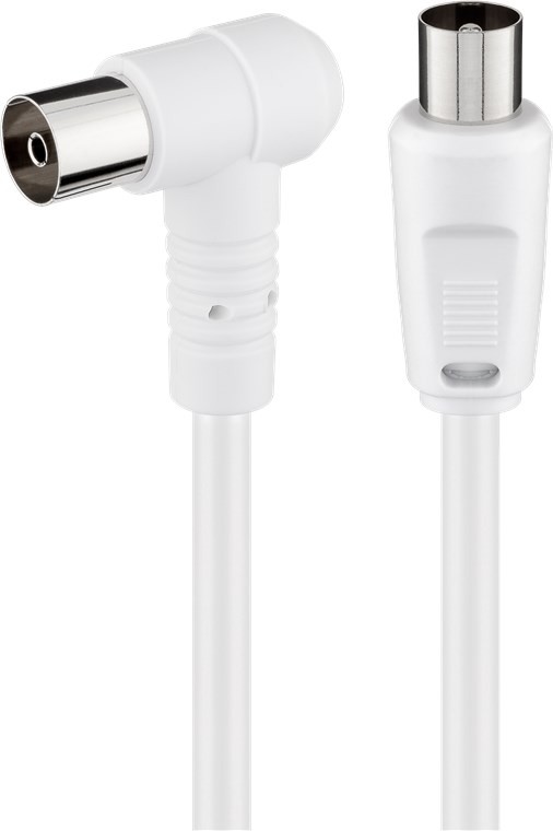 67360  Cable de Antena de  2,5m Coaxial Macho  a Coaxial Hembra 90&deg; <80 dB Blanco Bulk Goobay