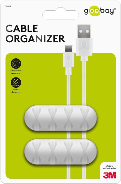 70400  Juego de 2 piezas para organizar y sujetar cables, extraíble, Gestión de cables 4 ranuras, blanco, Blister