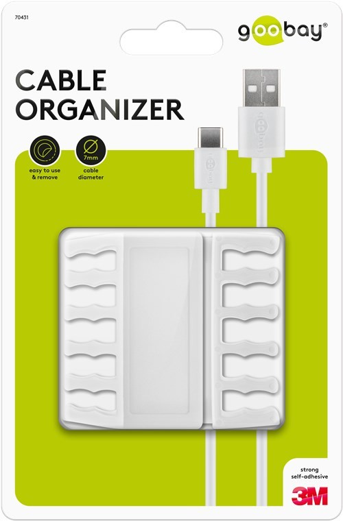 70431  Juego de 2 piezas para organizar y sujetar cables, extraíble, Gestión de cables 5 ranuras, Blanco, Blister