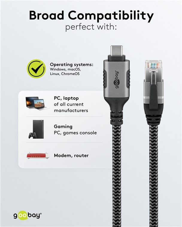 70753  USB-C 3.1 to RJ45 Ethernet Cable, 7,5 m
