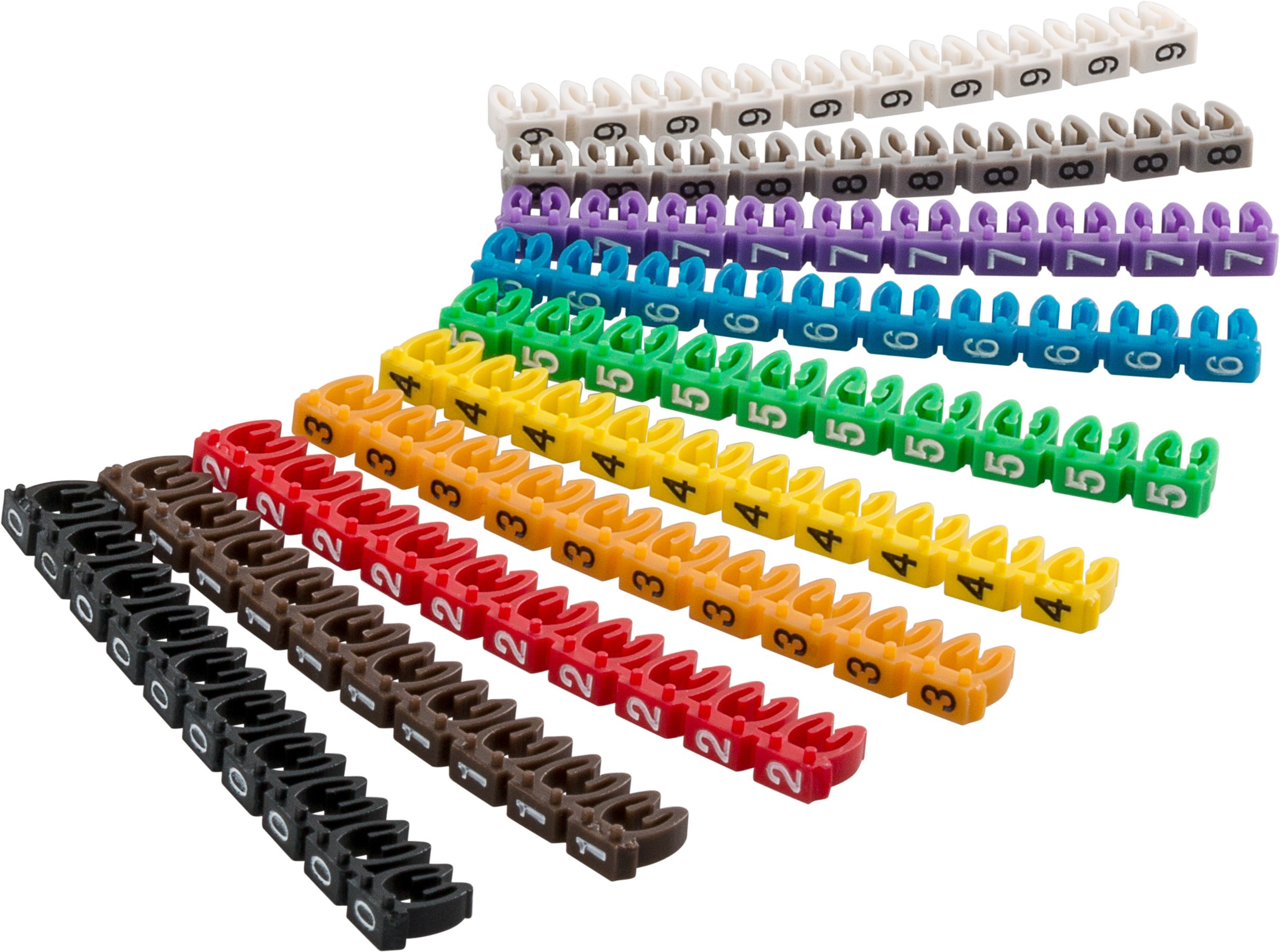 72515  Clips para marcar cables con números del 0 al 9 para diámetros de cable de 5,6 a 7,4 mm 10 x 10 Colores Goobay
