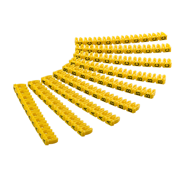 72517  Clips para marcar cables con letras A?C para diámetros de cable de 3,8 a 5,9 mm   3 x 30 Amarillo Goobay